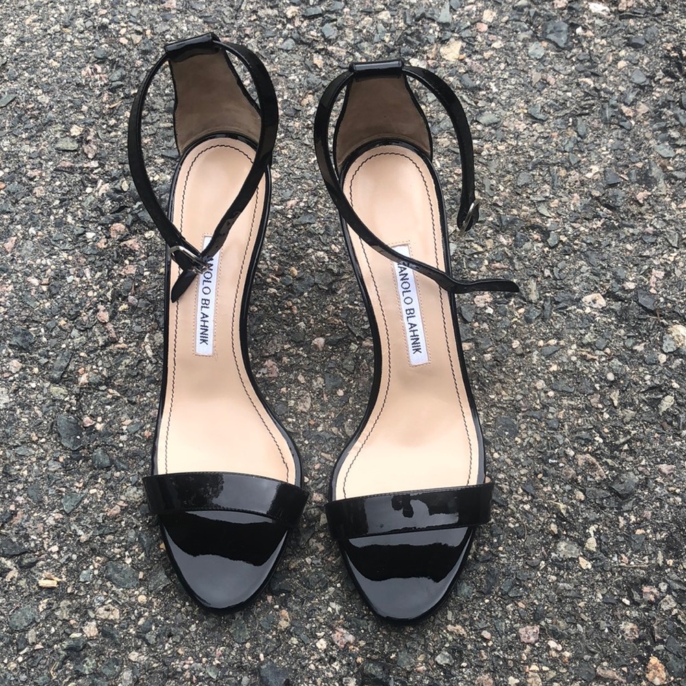 COPY - MANOLO BLAHNIK Chaos Patent Leather Ankle Strap Sandals (Size 39) -  $72…